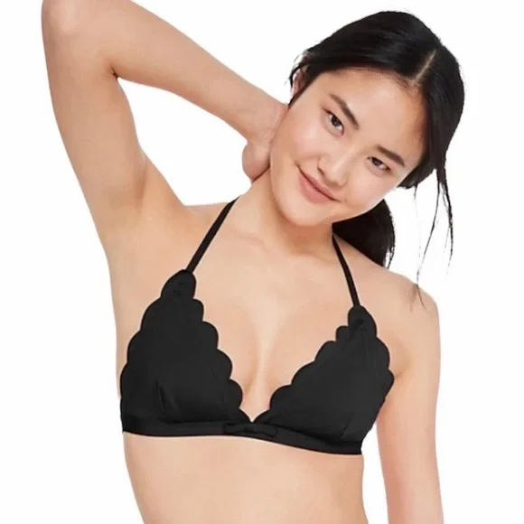 Kate Spade Black Scalloped Triangle Bikini Top - Picture 1 of 12